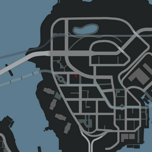 지도상 위치(빨간색), Grand Theft Auto IV 기준.