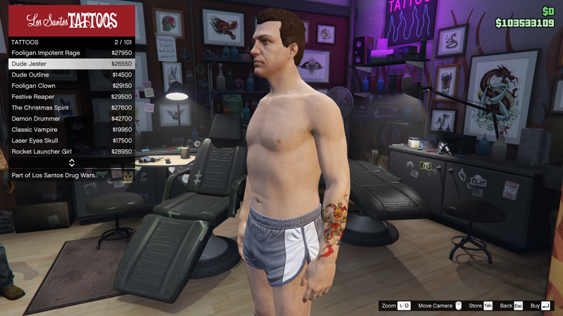 파일:LosSantosDrugWars-GTAOe-MaleTattoos-LeftArm2-DudeJester.png