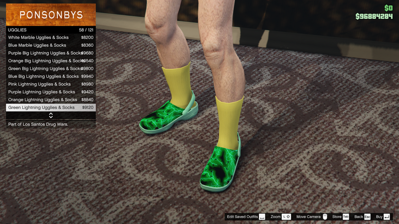 파일:LosSantosDrugWars-GTAOe-MaleShoes-Ugglies57-GreenLightningUgglies&Socks.png