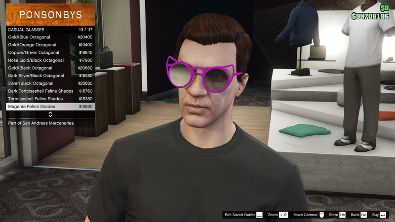 파일:SanAndreasMercenaries-GTAOe-MaleGlasses-CasualGlasses12-MagentaFelineShades.png