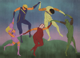 다이아몬드 카지노 & 리조트에 전시된 Bradeur의 그림 Danse de la Liberté. 앙리 마티스의 춤(위키백과)을 패러디함.
