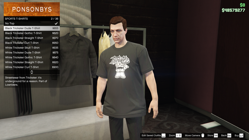 파일:Lowriders-GTAO-MaleTops-SportsTShirts1-BlackTricksterDudeTShirt.png