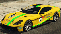 GTA 온라인의 모터 마켓 상징이 적용된 이탈리 GTO. (후측면)