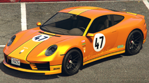 GTA Online의 RON Racing(론 레이싱) 리버리가 적용된 코멧 S2. (후측면 보기)