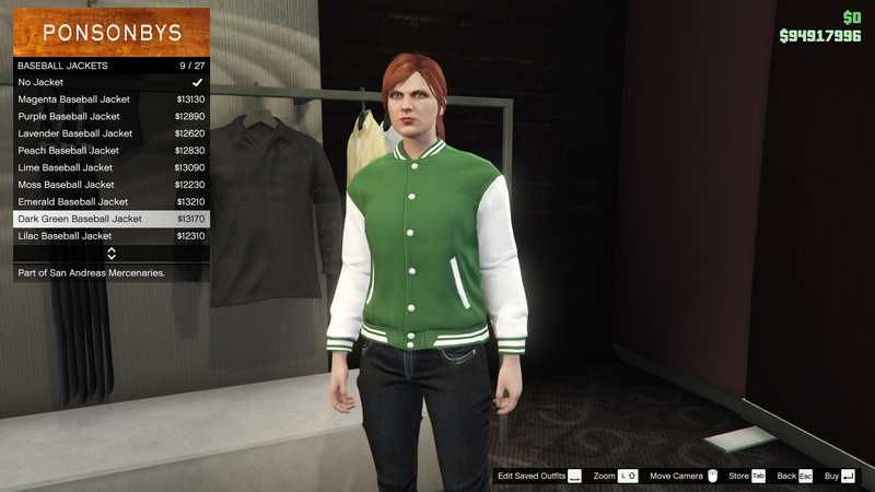 파일:SanAndreasMercenaries-GTAOe-FemaleTops-BaseballJackets8-DarkGreenBaseballJacket.png
