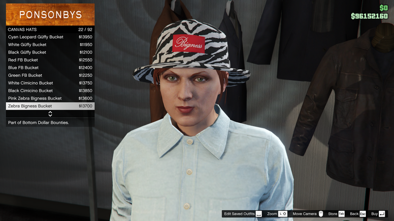 파일:BottomDollarBounties-GTAOe-FemaleHats-CanvasHats21-ZebraBignessBucket.png